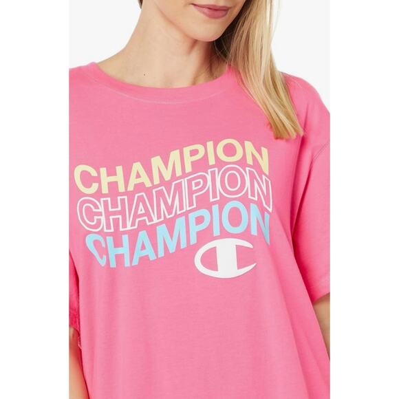 Champion Womens Size M Joyful Pink Classic Oversized Crewneck Logo Tee T-Shirt - Picture 2 of 12